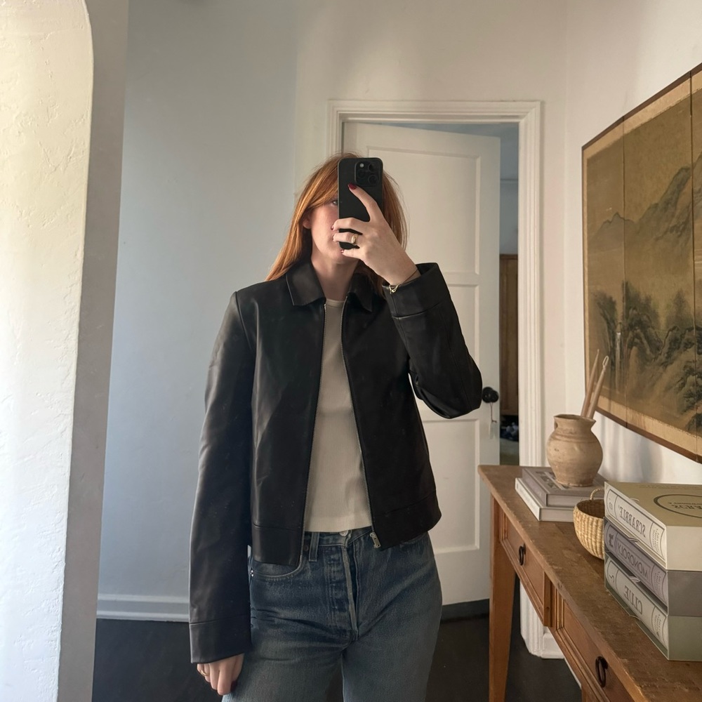 Cropped Leather Theory Jacket - Size 0